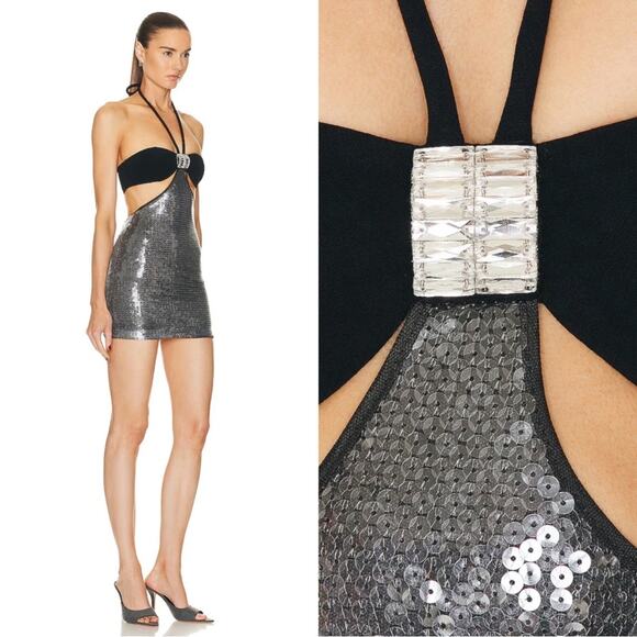 David Koma Cady Sequin Crystal Embellished Bra Detail Halterneck Mini Dress Sz 2 - Picture 2 of 9